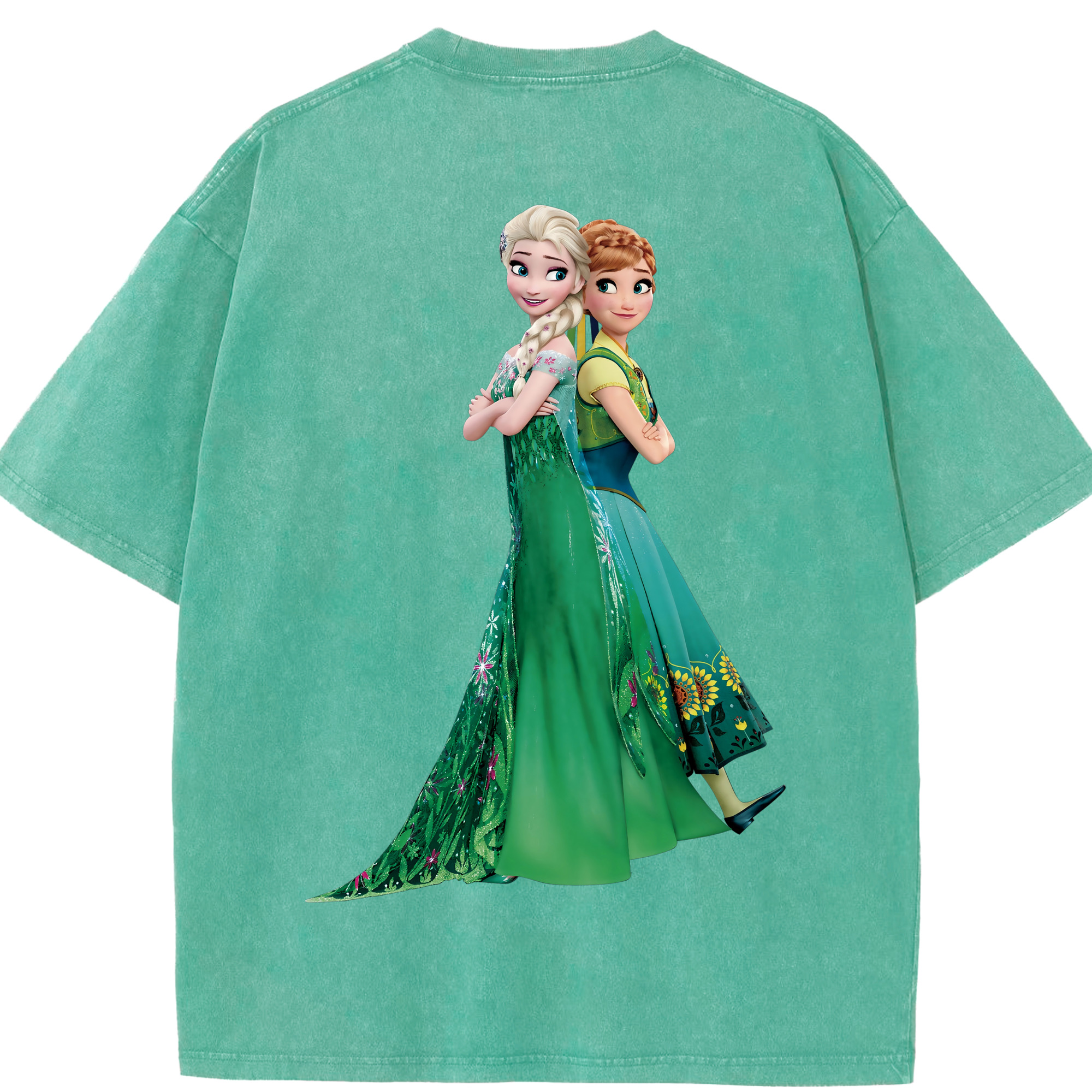 （画像用） アナと雪の女王 アンナ エルサ Frozen Anna Elsa 綿100% ヴィンテージ風 半袖Tシャツ（背面プリント）